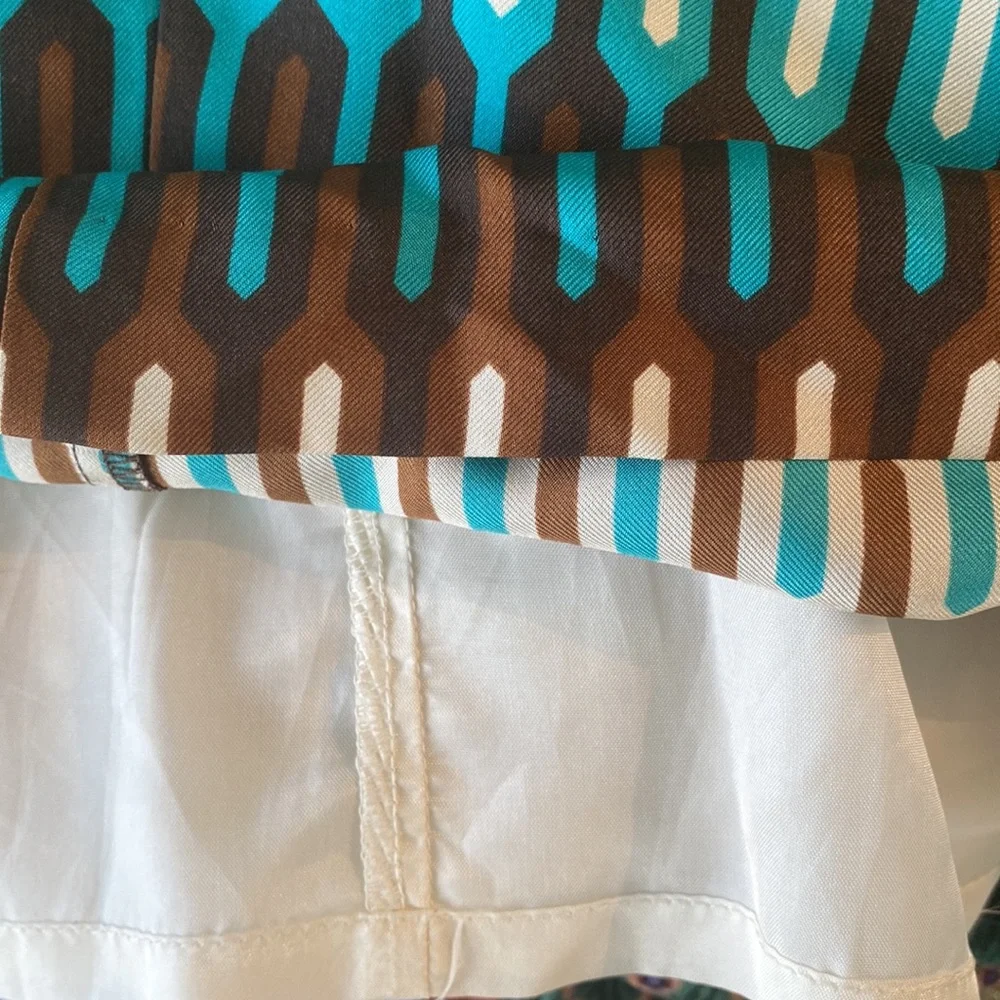 Milly of NY Silk Teal Green Brown Geometric Sheath Slip Column Dress - 6